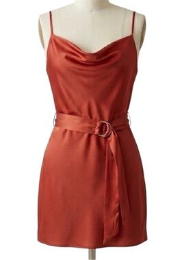 River Island slip mini dress Red/orange cowl neck belted size 10 NWT